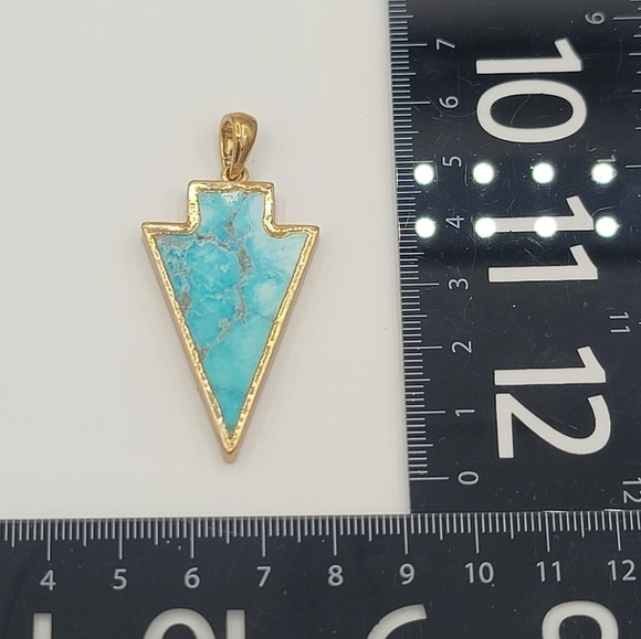 Goldtone Turquoise Arrowhead Reversible Pendant #666 - Picture 7 of 8